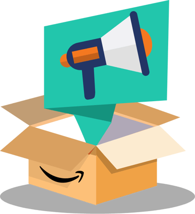 Illustration of Amazon box with megaphone