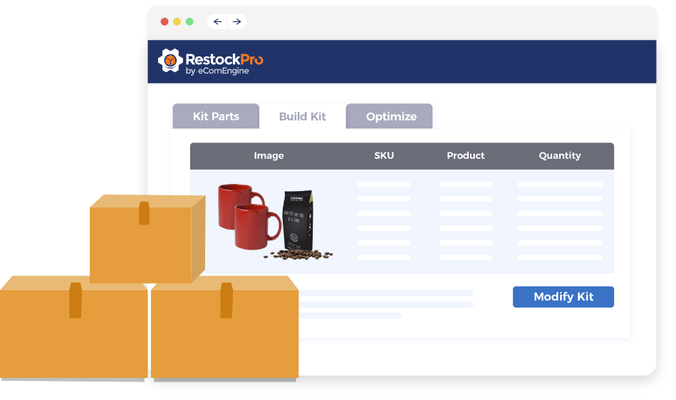 Laptop with boxes and RestockPro kit feature