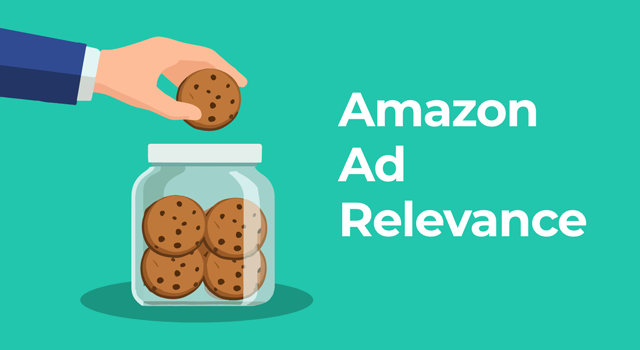 Illustration of hand returning cookie to jar with text, "Amazon Ad Relevance"