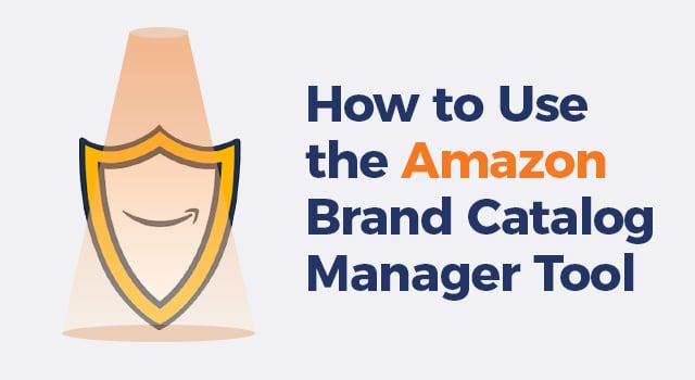 Spotlight shining above the Amazon Brand Registry logo with text, "How to use the Amazon Brand Catalog Manager tool"