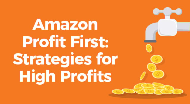 Illustration of a faucet leaking money with text, "Amazon Profit First: Strategies for high profits"