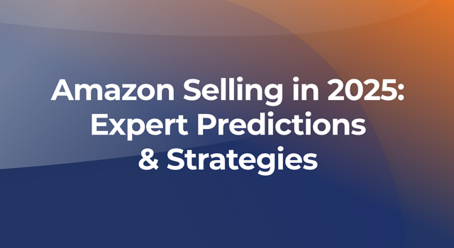 Pattern background with text, "Amazon selling in 2025: expert predictions and strategies"