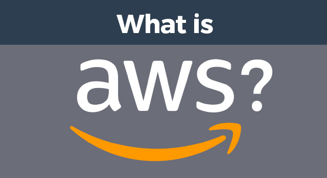 Blue and gray background with Amazon AWS logo beneath text, "What is"