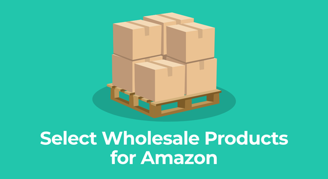 Illustration of boxes on pallet with text, "Select wholesale products for Amazon"