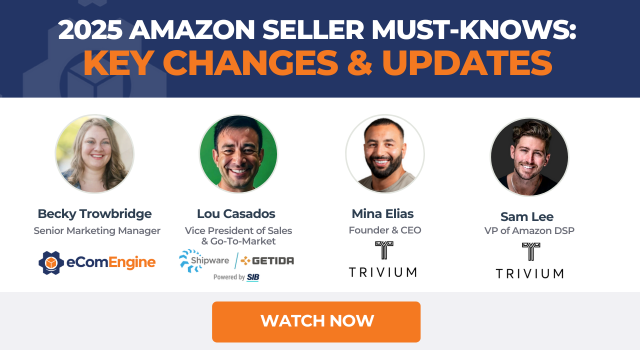 Image of presenters with text, "2025 Amazon Seller Must-Knows: Key Changes & Updates"