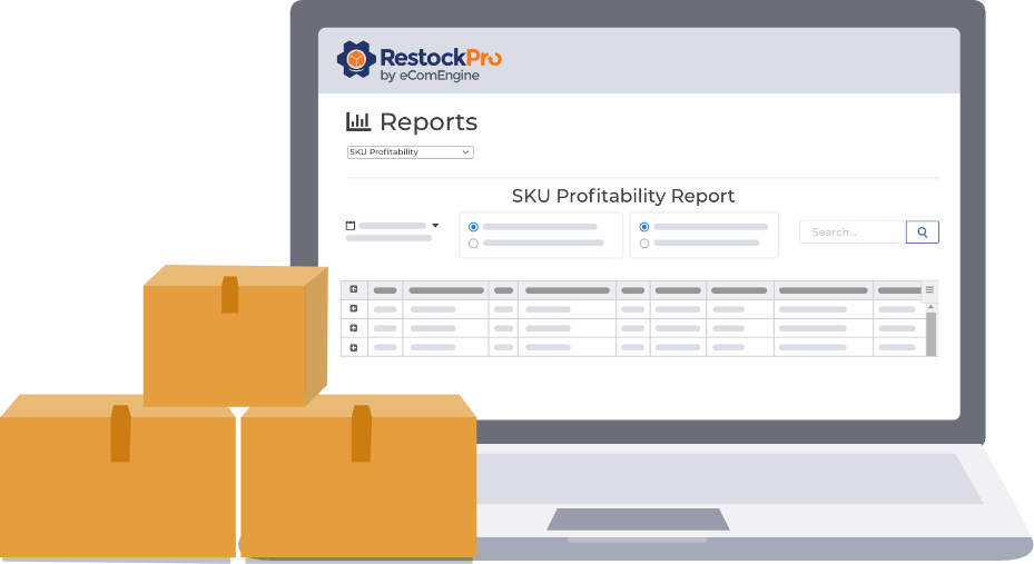 SKU Profitability report on laptop next to boxes